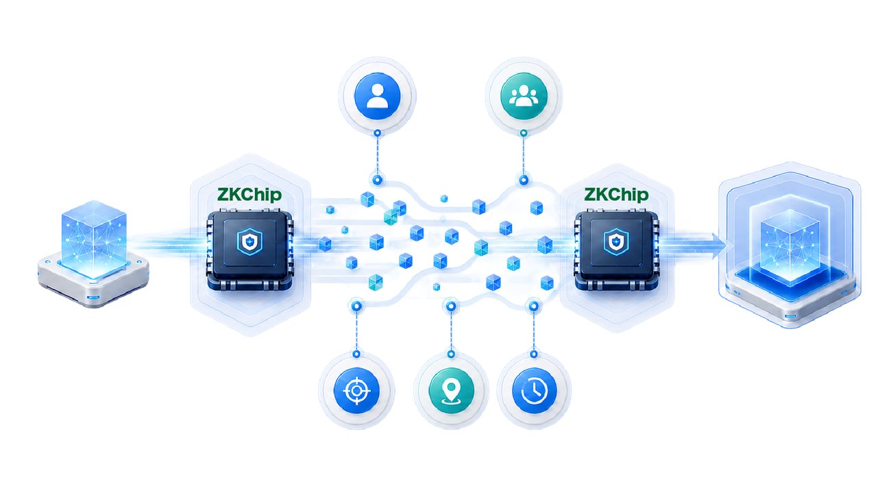 2つのZKChipが、Identity・Relationship・Purpose・Scope・Timeの5条件を介して情報を安全に受け渡す全体像